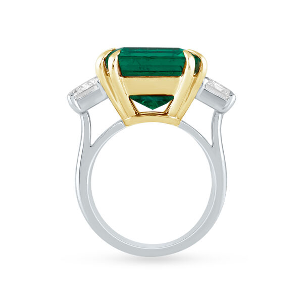 Emerald Octagon-Cut Ring with Diamonds in White Gold